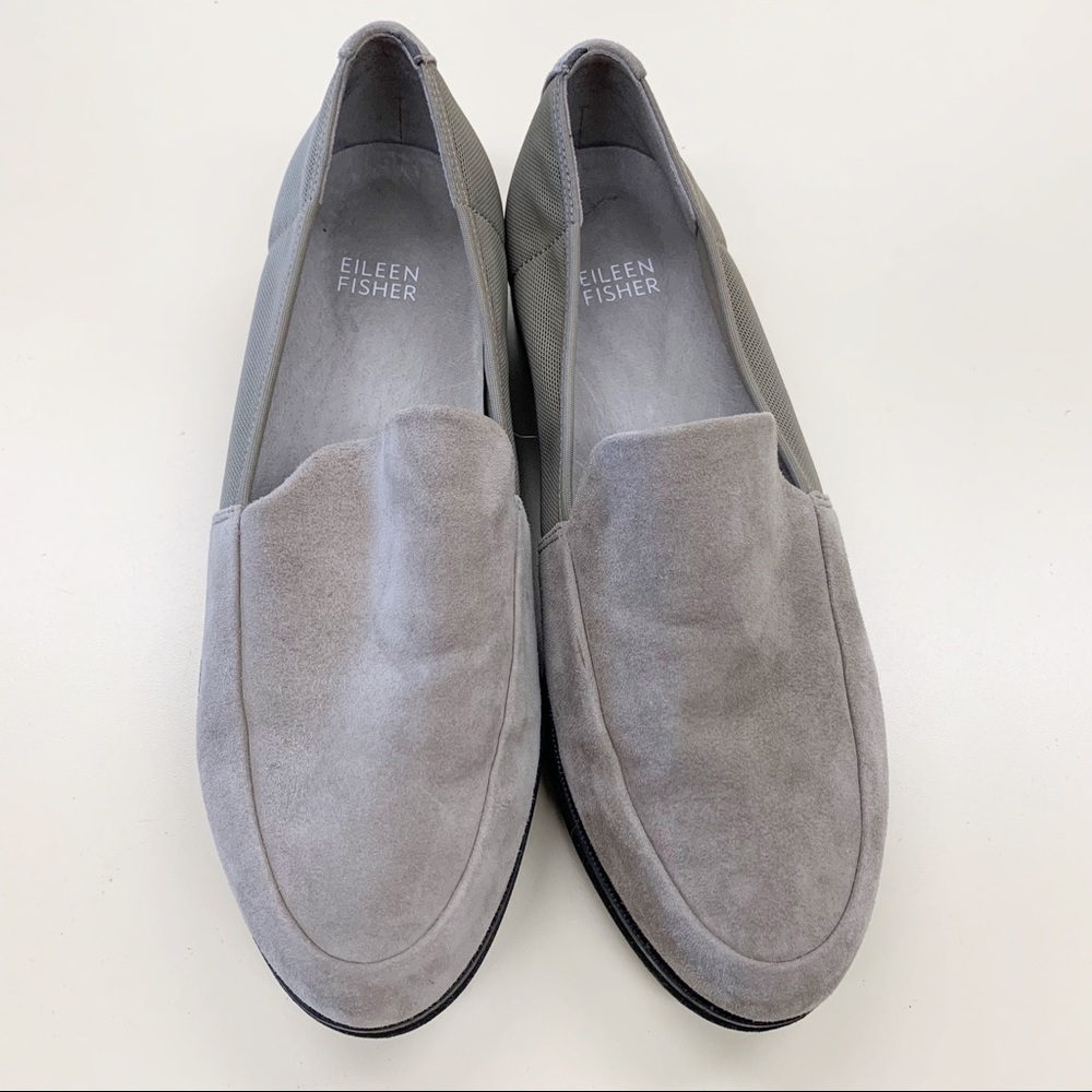 Eileen Fisher Women’s Taupe Suede Mesh Slip on Comfort Wedge Platform Loafers 8